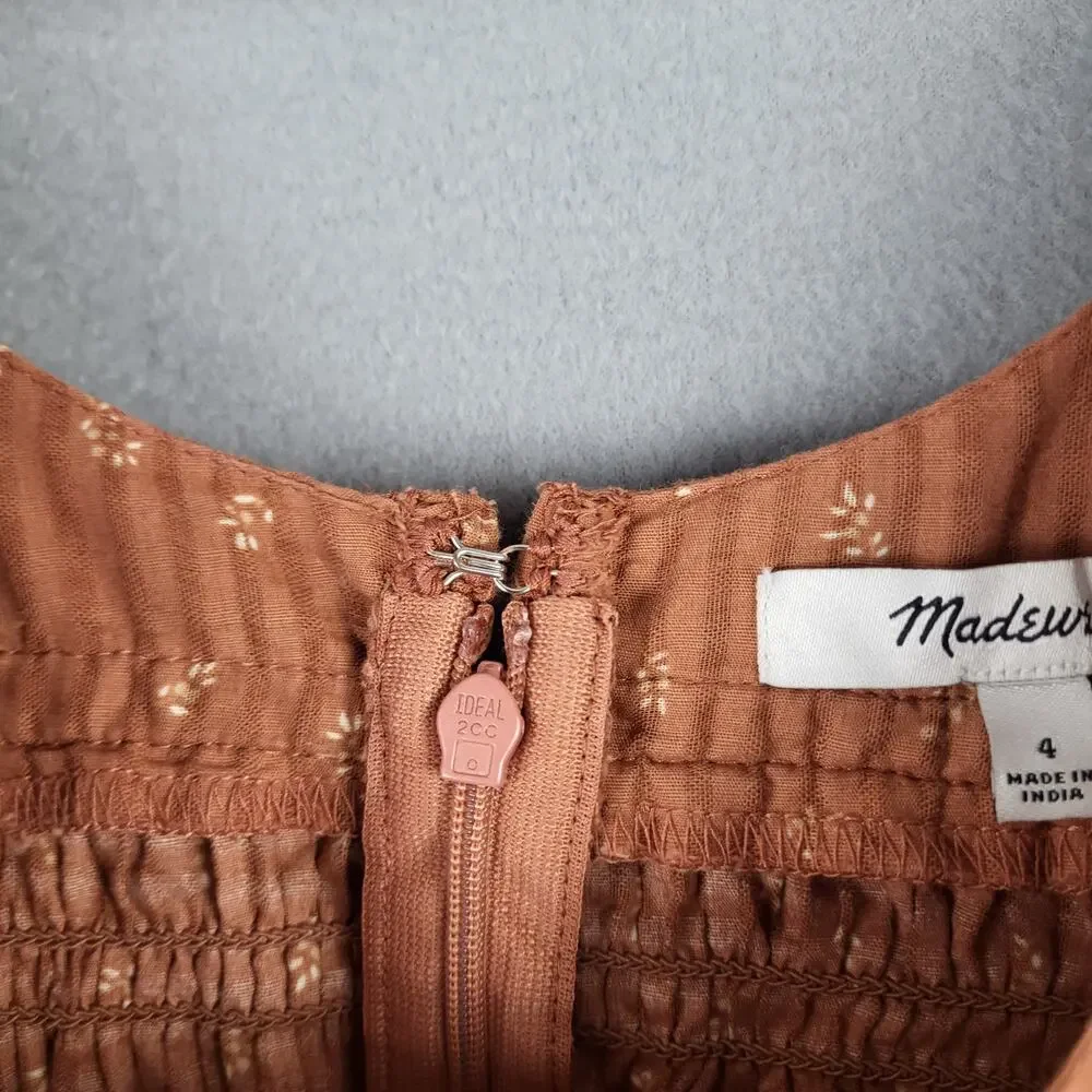 Madewell Size 4 Bubble Sleeve Smocked Peplum Top Orange Rust Cottagecore Prairie